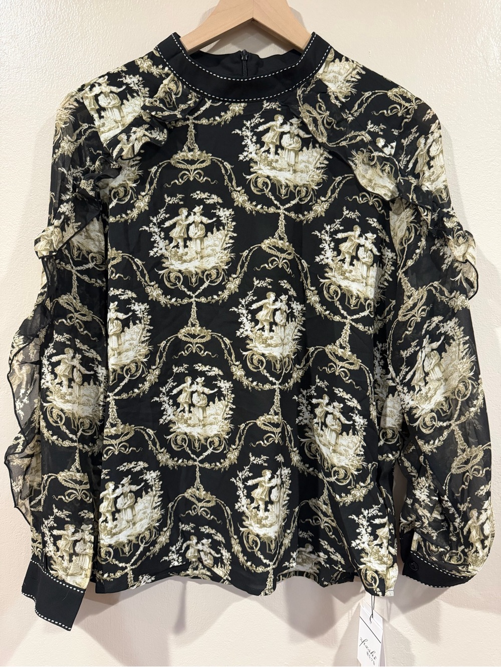 New with Tag Black and Gold Ruffle Long-Sleeve Women's Top medium